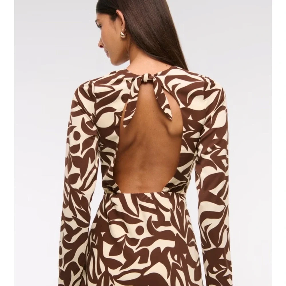 Abercrombie & Fitch Brown Twist  Cutout Open Back Maxi Dress S P Boho whimsi Y2k